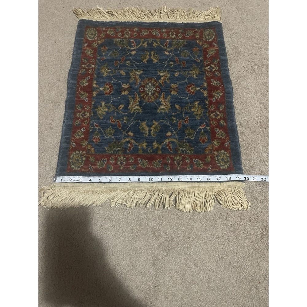 Handmade Navy Wool Floral Oriental Rug 28x20inches - Picture 4 of 5